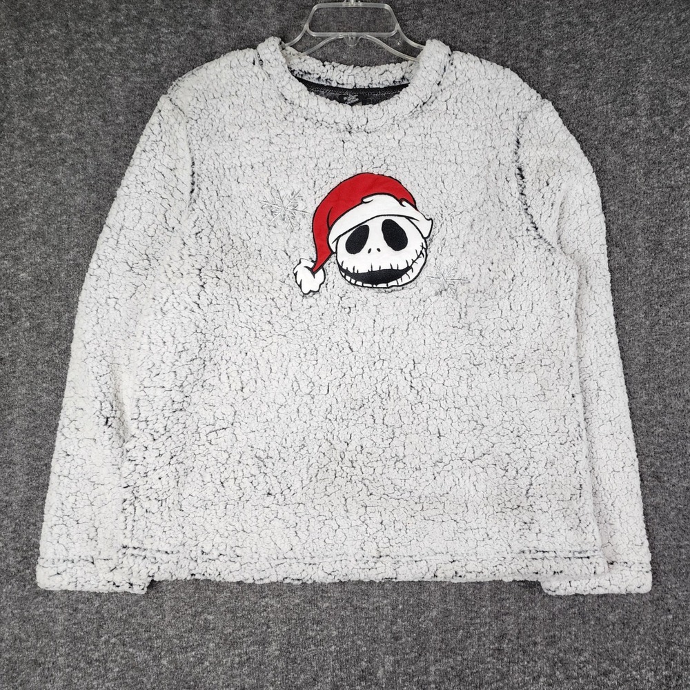 Disney Nightmare Before Christmas Sherpa Sweatshirt Women Small White Jack Santa